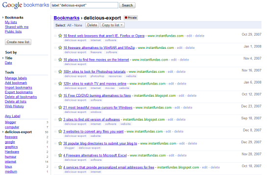 Google Launches Delicious Bookmark Importer | Instant Fundas